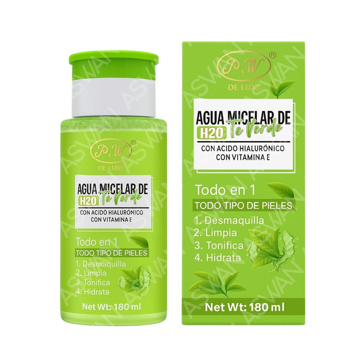 GENERICO - Agua Micelar H20 Te Verde Con AH 180 ml - P&W DE LUXE
