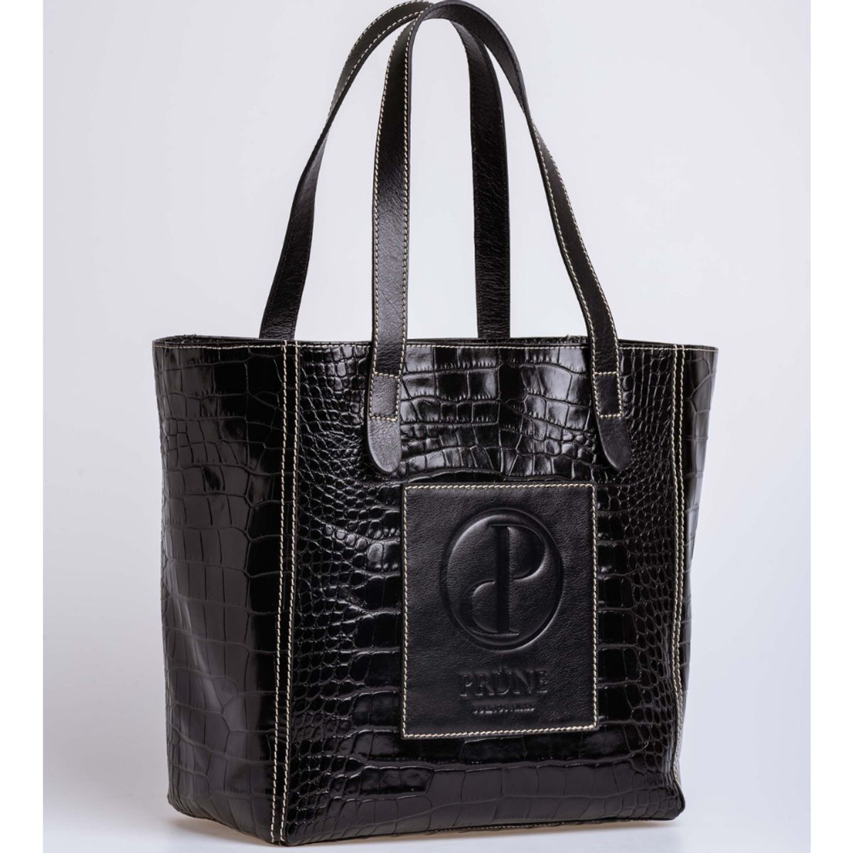 PRUNE - SHOPPER P&P SIGNATURE EN CUERO GRABADO CROCO