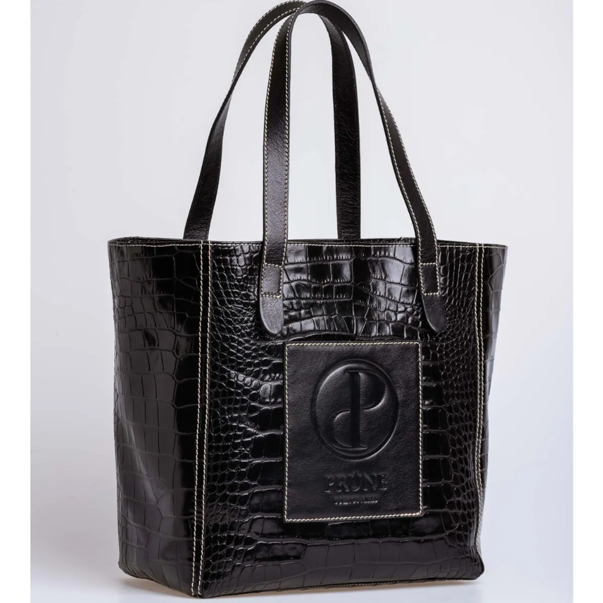 PRUNE - SHOPPER P&P SIGNATURE EN CUERO GRABADO CROCO