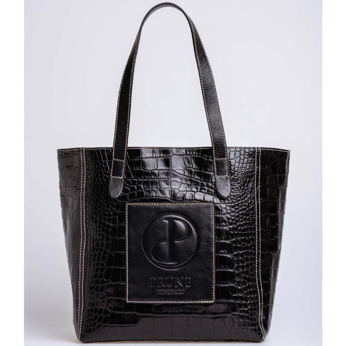 PRUNE - SHOPPER P&P SIGNATURE EN CUERO GRABADO CROCO