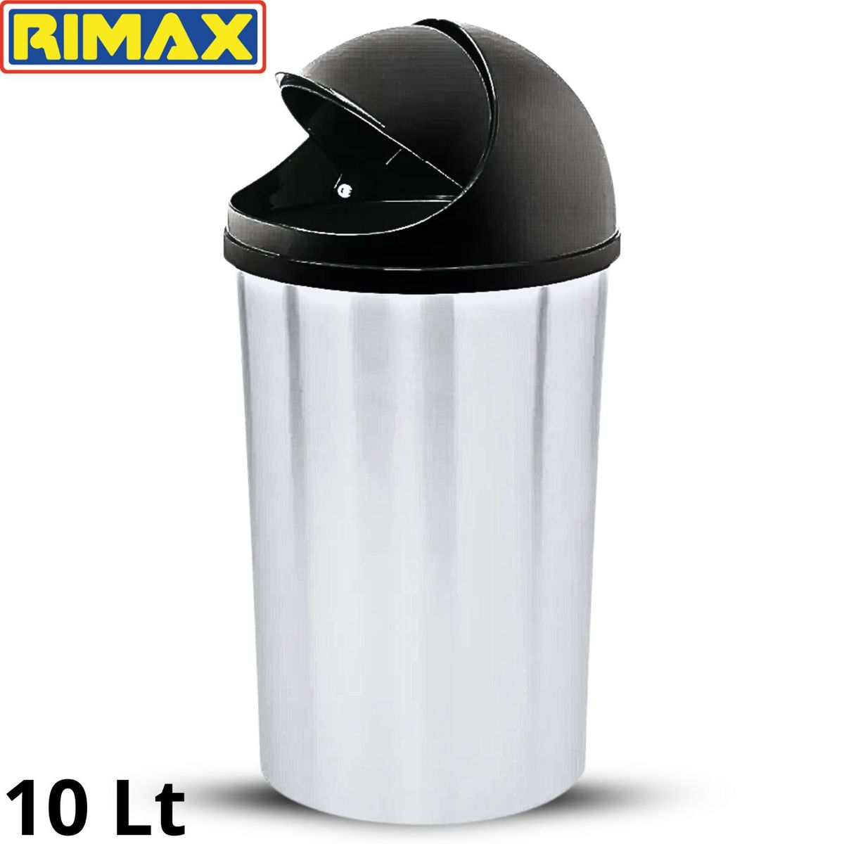 RIMAX - Papelera 10 Lt Tapa Movil Apariencia Metal - Rimax