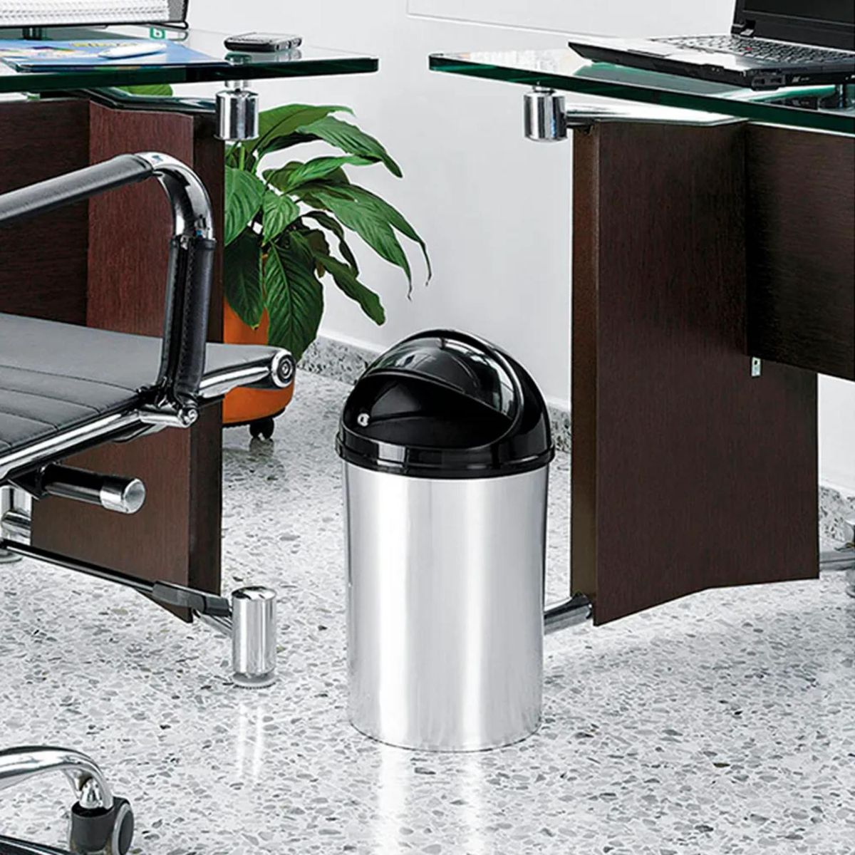 RIMAX - Papelera 5 Lt Tapa Movil Apariencia Metal - Rimax