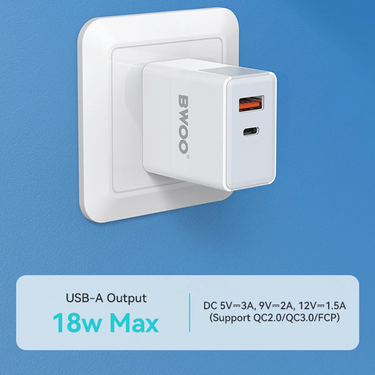 GENERICO - CARGADOR DE PARED DUAL CARGA RÁPIDA 38W USBTipo C iOS Android BWOO CDA137