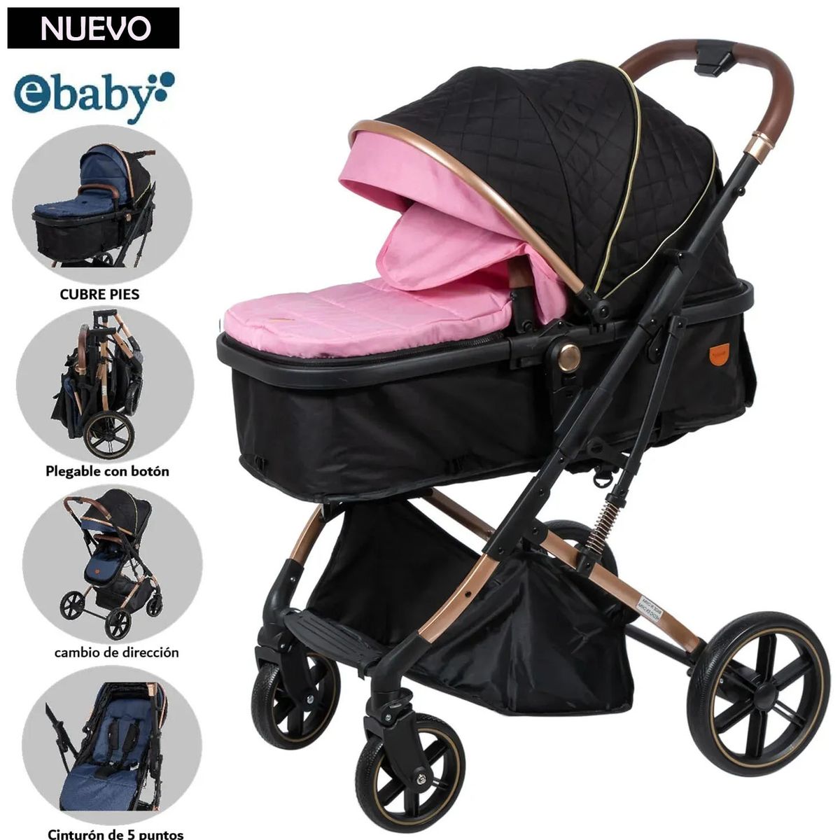 EBABY - Coche Cuna Moisés SATURNO EB126-1 Rosado