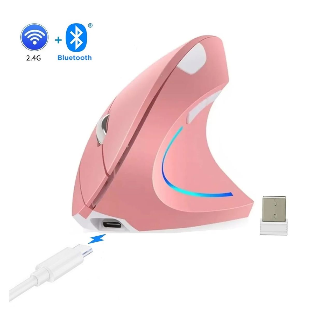 OEM - Mouse Vertical Recargable Bluetooth Dual Inalambrico GAMER - ROSA