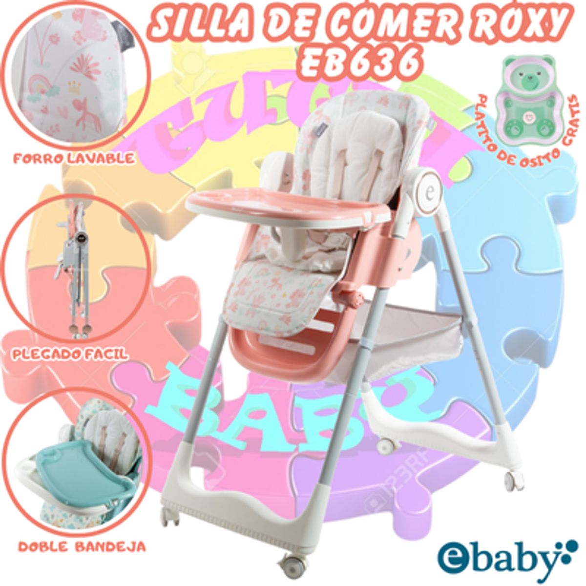 EBABY - SILLA DE COMER GRADUABLE ROXY - ROSADO