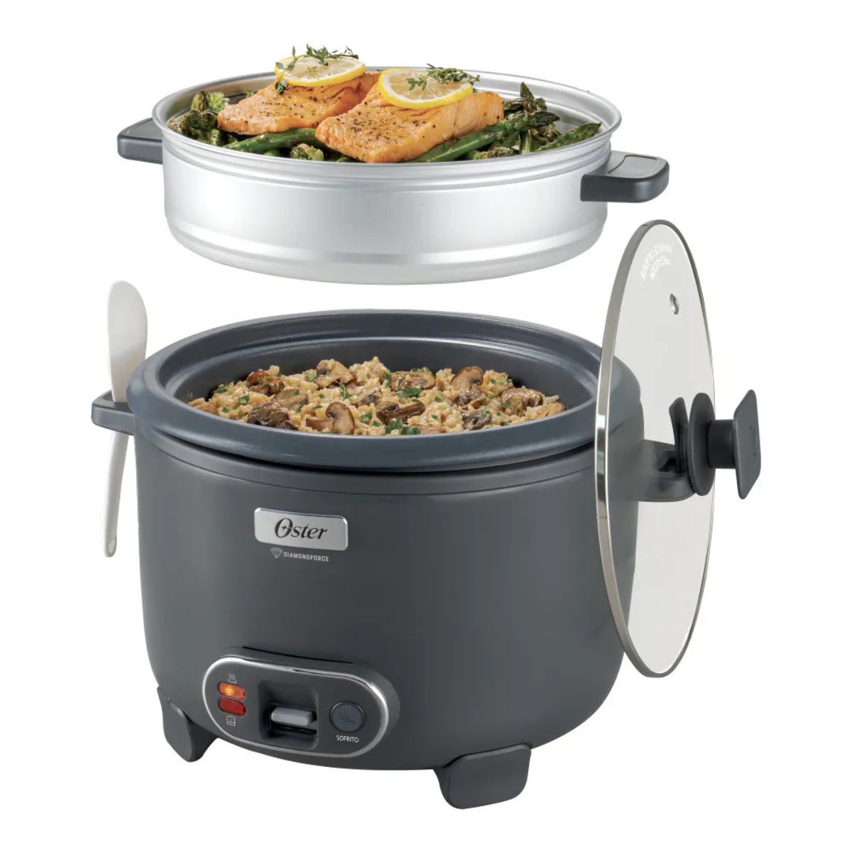 OSTER - Olla Arrocera Oster 15 Tazas 3 en 1 Función de Sofrito Vaporera Gris