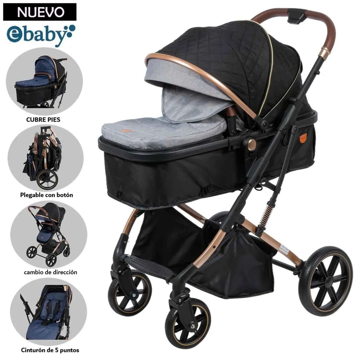 EBABY - Coche Cuna Moisés SATURNO EB126-1 Gris