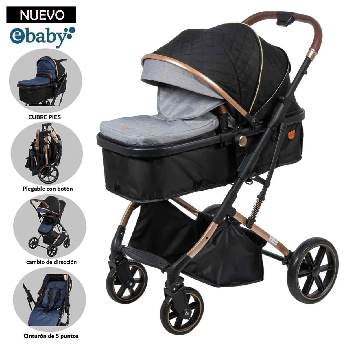 EBABY - Coche Cuna Moisés SATURNO EB126-1 Gris