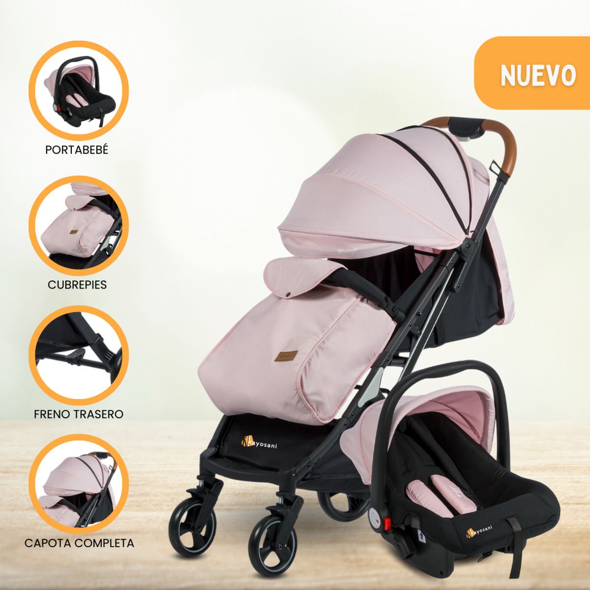 EBABY - Coche Maleta con Portabebes EBABY «HAPPY TRAVEL» Pink