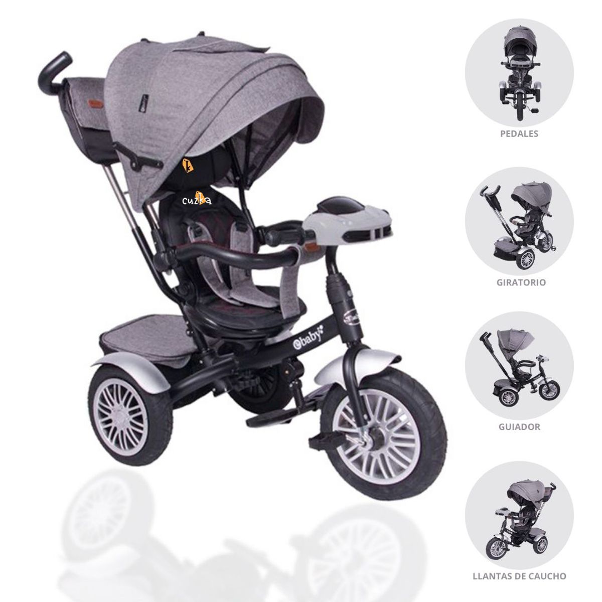 EBABY - Triciclo Guiador Reversible EBABY «ZOE» Gray