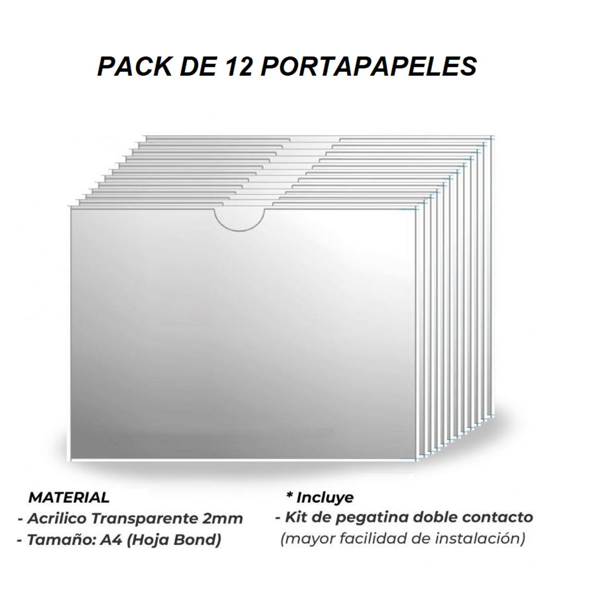 OEM - Portapapel de Acrilico A4 Horizontal - Pack de 12 unidades