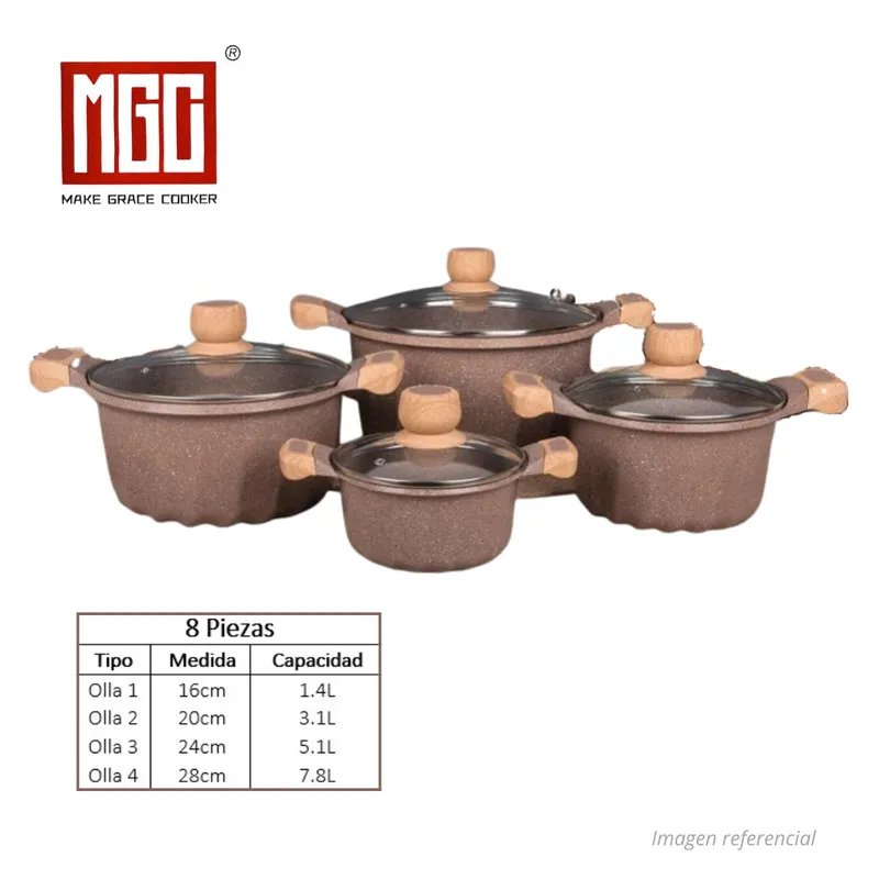 OEM - JUEGO DE OLLAS MGC DE 8 PIEZAS ROCA VOLCANICA CAFE