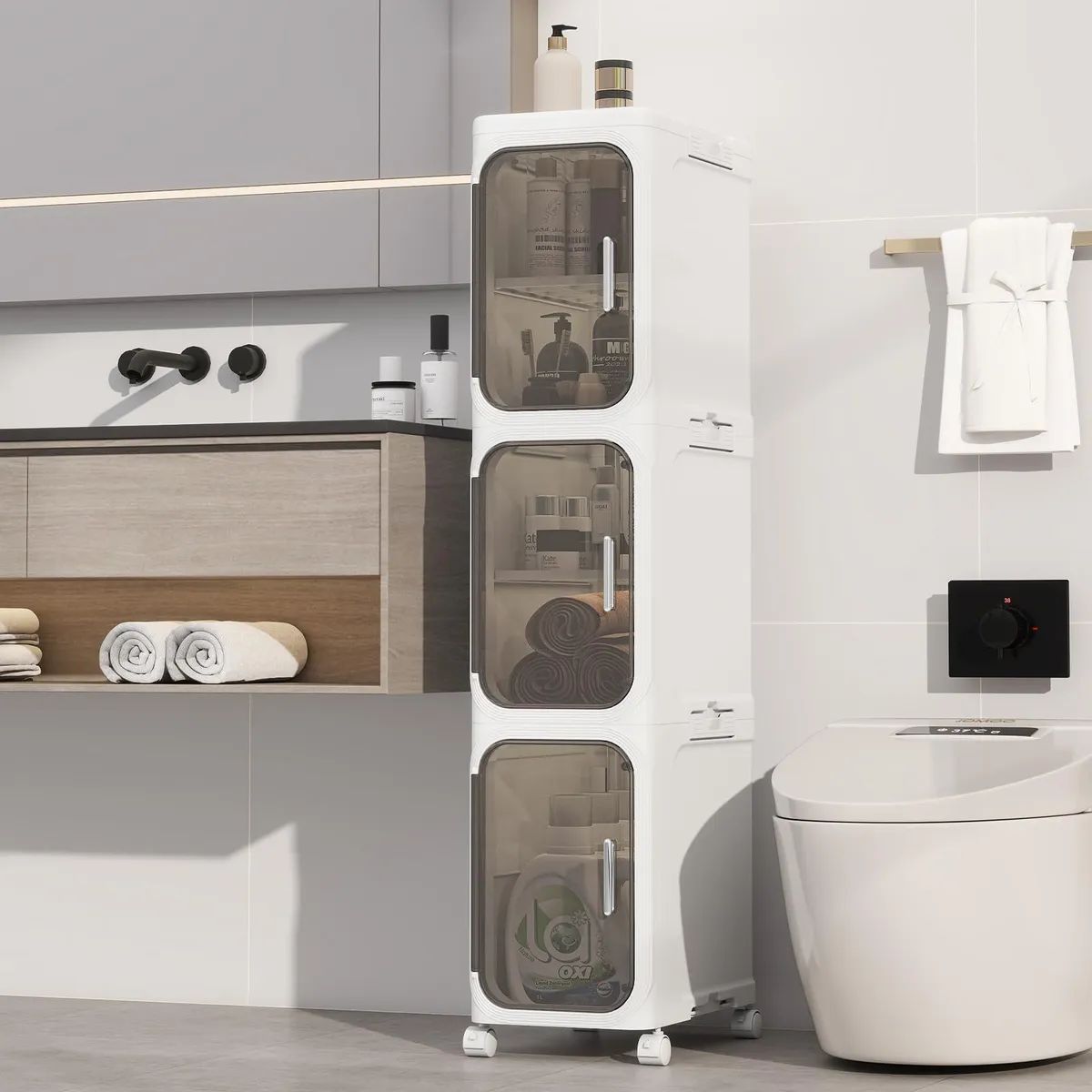 GENERICO - Estante Angosto 3 Niveles con Divisiones Removibles Plegable Blanco/gris