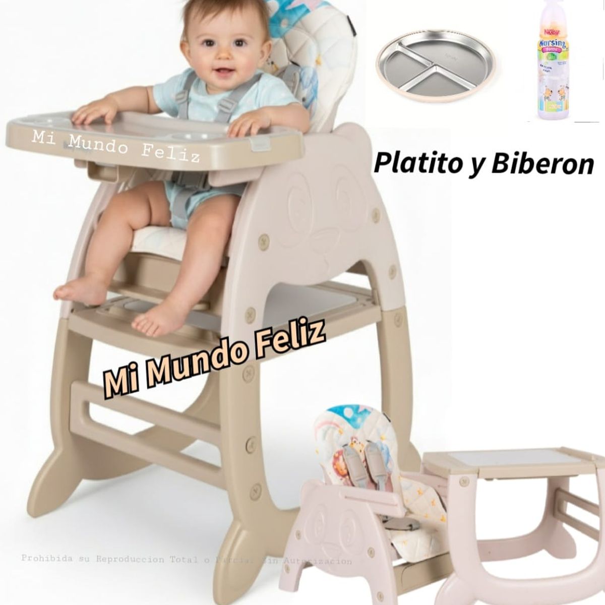 BABY HAPPY - Silla de comer para Bebe Escritorio con Accesorios Beige