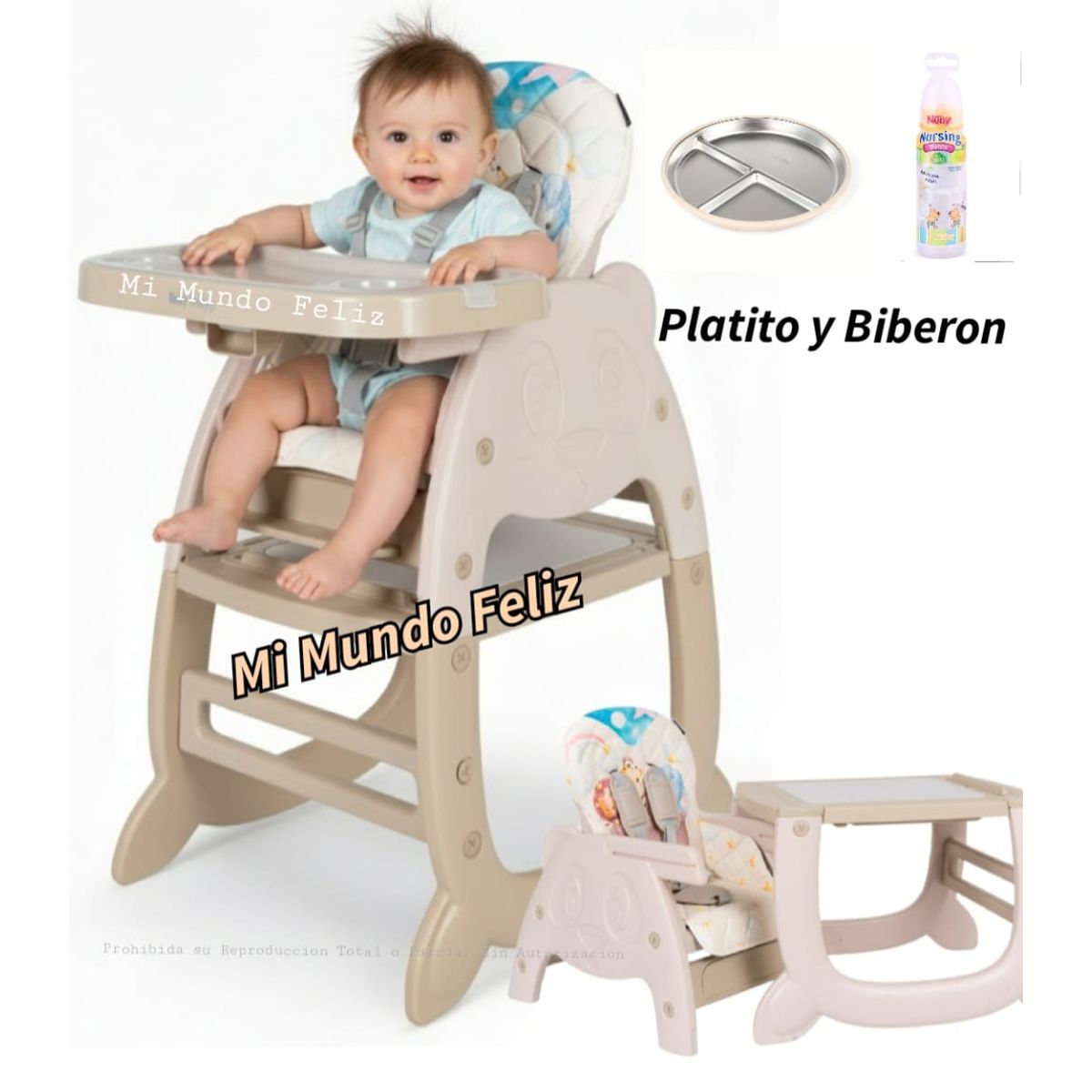 BABY HAPPY - Silla de comer para Bebe Escritorio con Accesorios Beige