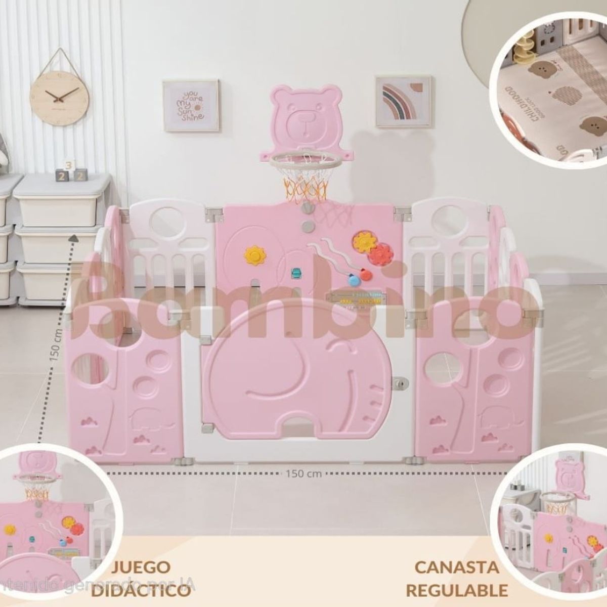 BEBE - Corral para bebe Cerco Plegable con Accesorios ROsa