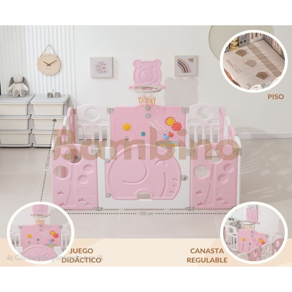 BEBE - Corral para bebe Cerco Plegable con Accesorios ROsa