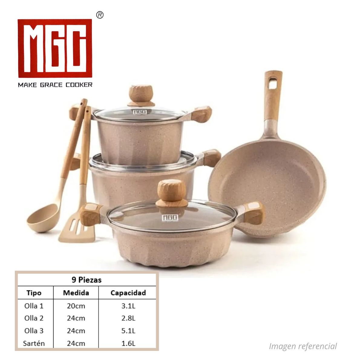 OEM - JUEGO DE OLLAS MGC DE 9 PIEZAS ROCA VOLCANICA