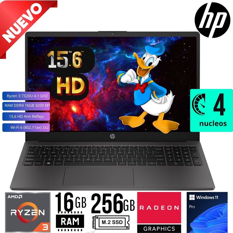 HP - LAPTOP HP 255 G10 RYZEN 3 7320U 15.6" HD RAM 16GB SSD 256GB W11 PRO