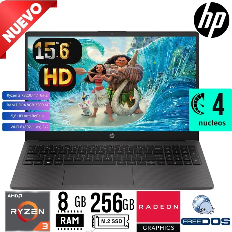 HP - LAPTOP HP 255 G10 RYZEN 3 7320U 15.6" HD RAM 8GB SSD 256GB Free Dos