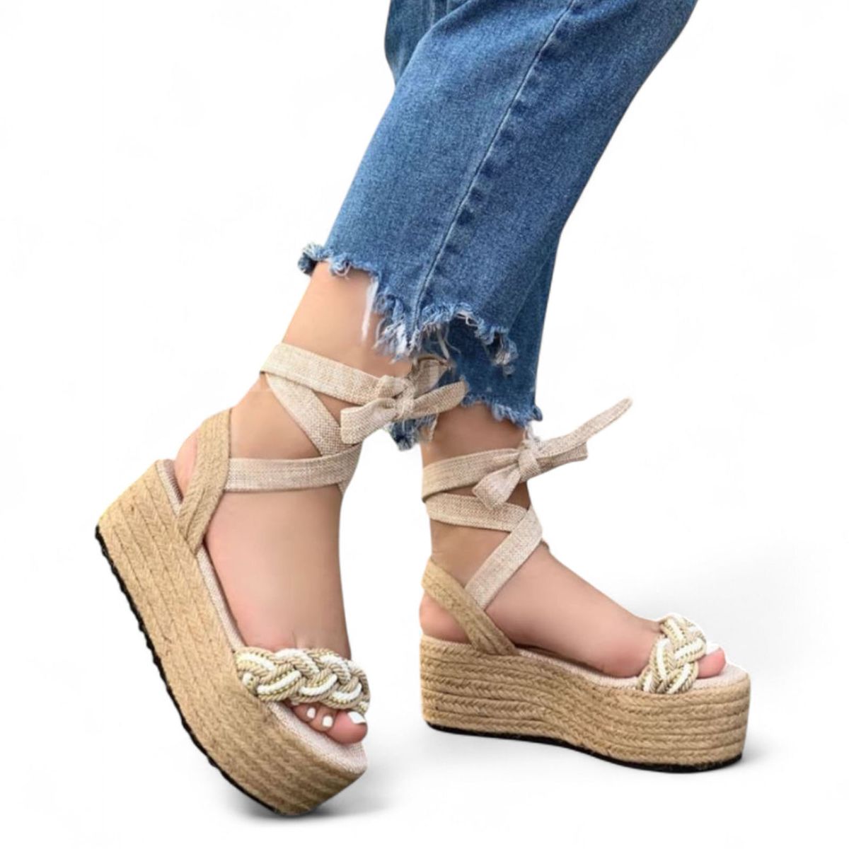 GENERICO - sandalia mujer yute plataforma 7 cm lazo superior