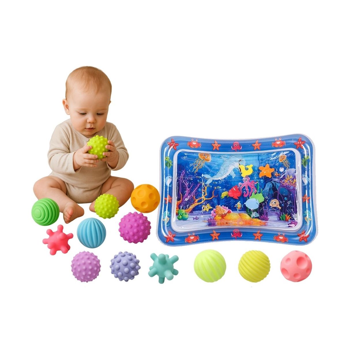 GENERICO - Alfombra Rect Sensorial de Agua con Pelotas Coloridas 6pzs