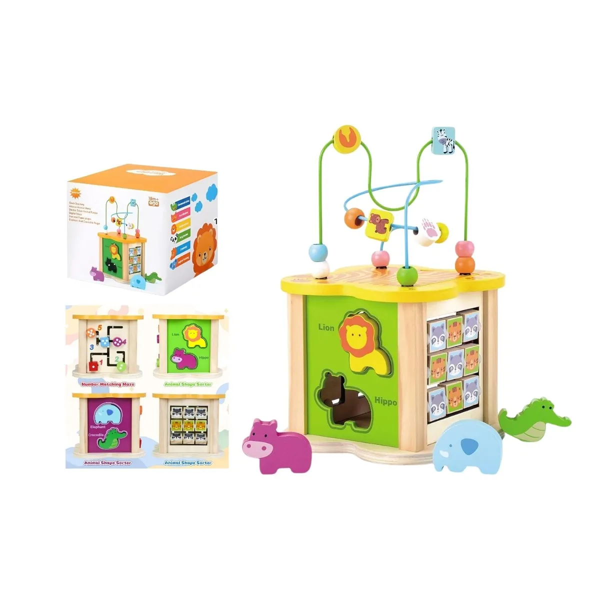 GENERICO - Cubo Safari Montessori de Madera con Laberinto para Bebé