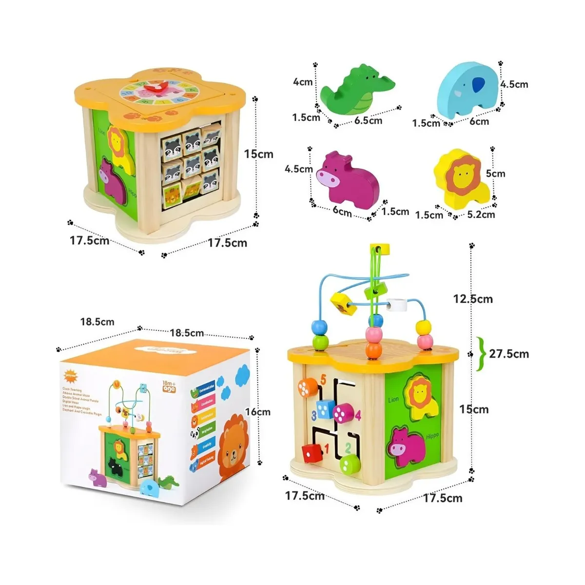 GENERICO - Cubo Safari Montessori de Madera con Laberinto para Bebé