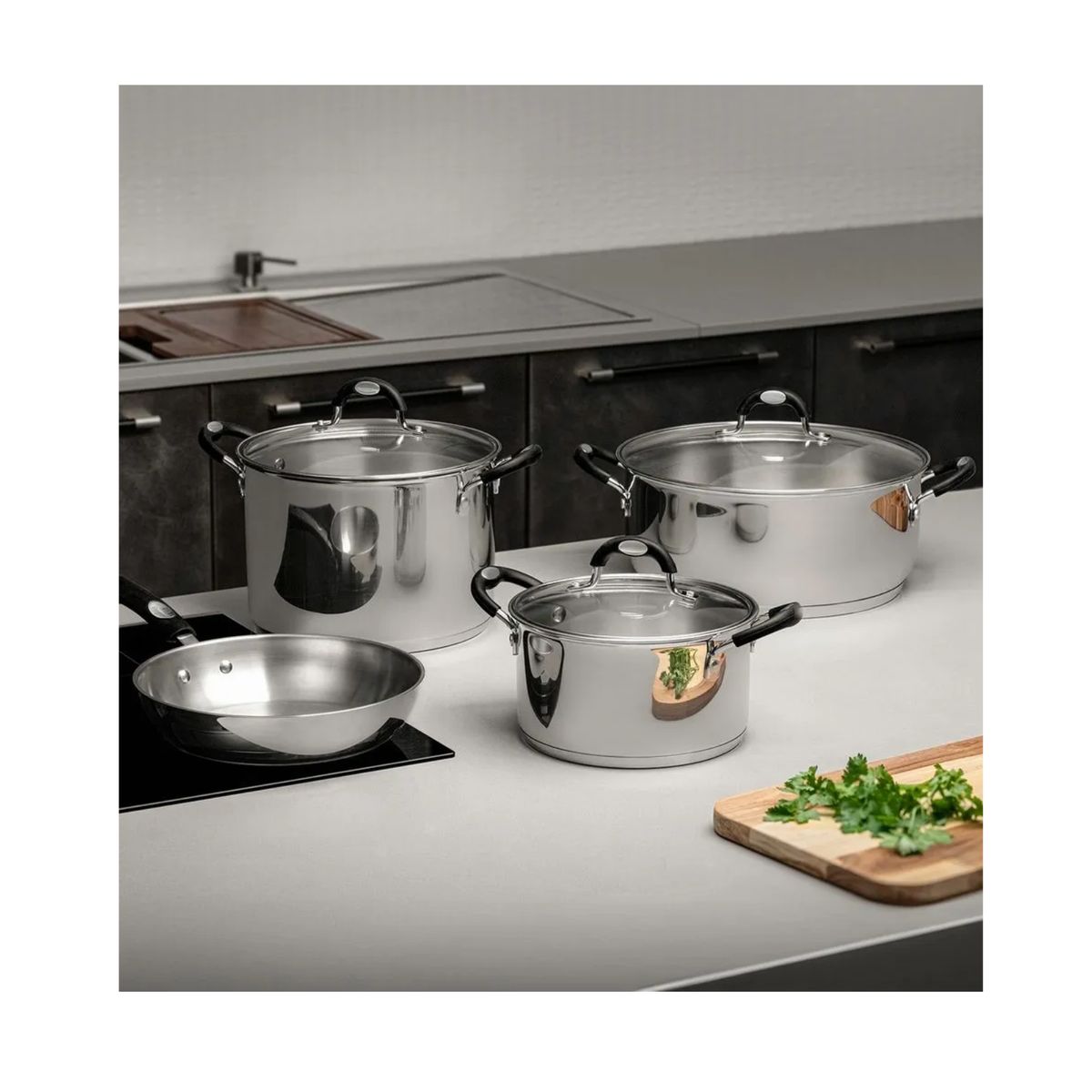 TRAMONTINA - Juego de Ollas Astro Silicone x7Pzas AInox OH20+O30+OA24+S24 TRAMONTINA