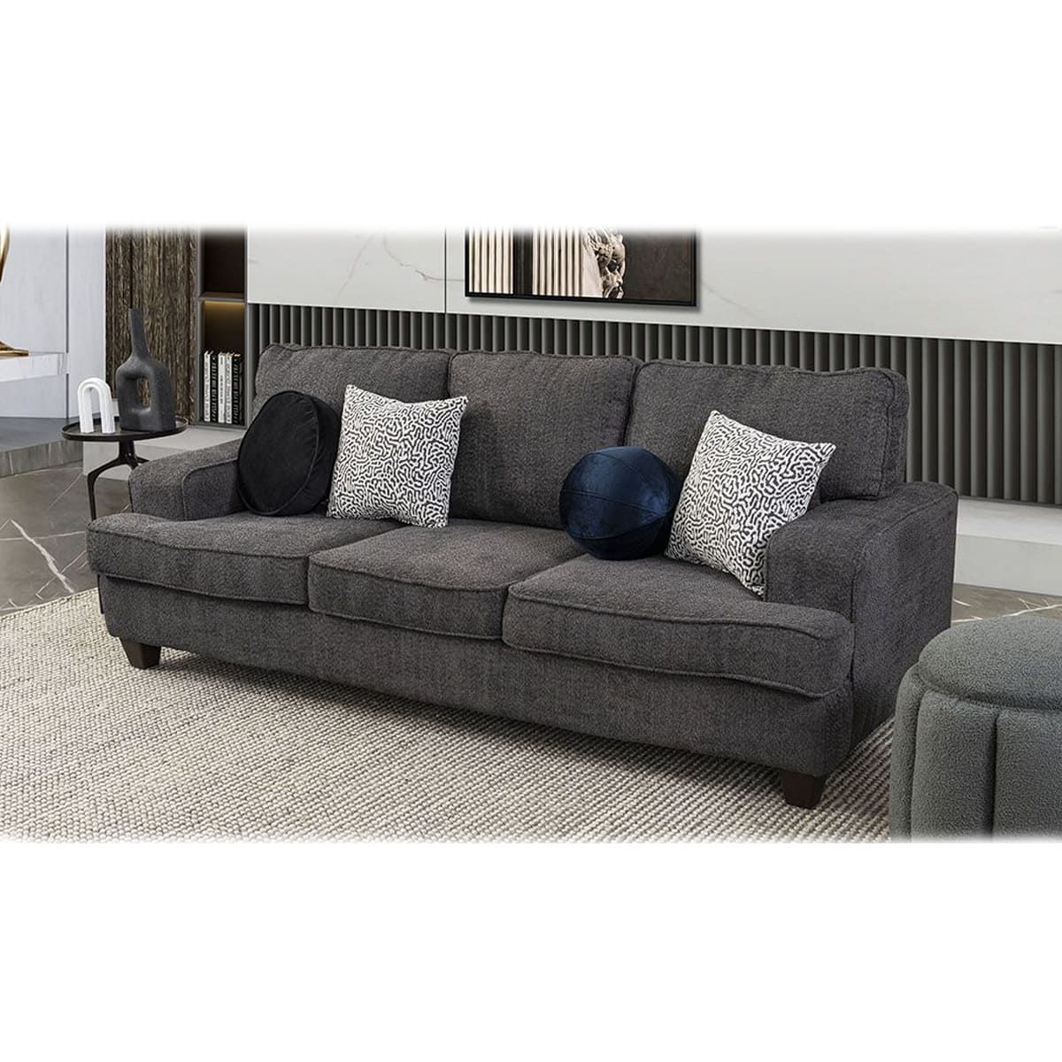 GENERICO - Sofa Tres Cuerpos Diamon Gris Oscuro