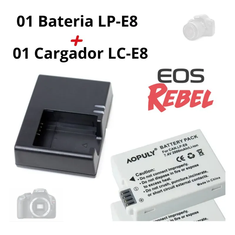 GENERICO - KIT Bateria lp-e8 + cargador para Camaras canon eos rebel t5i