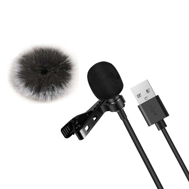 GENERICO - Micrófono Lavalier de Solapa USB + Filtro Cortaviento  para Exteriores