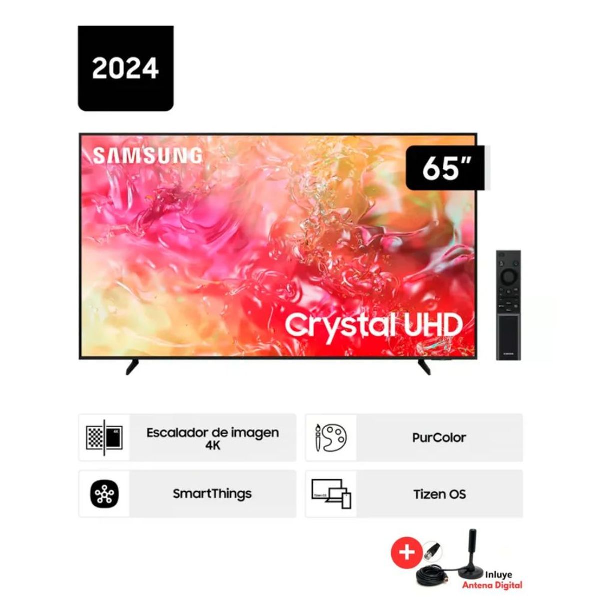 SAMSUNG - Televisor Samsung 65 Pulg. Crystal Smart TV Tizen UHD 4K UN65DU7000GXPE + Antena Digital