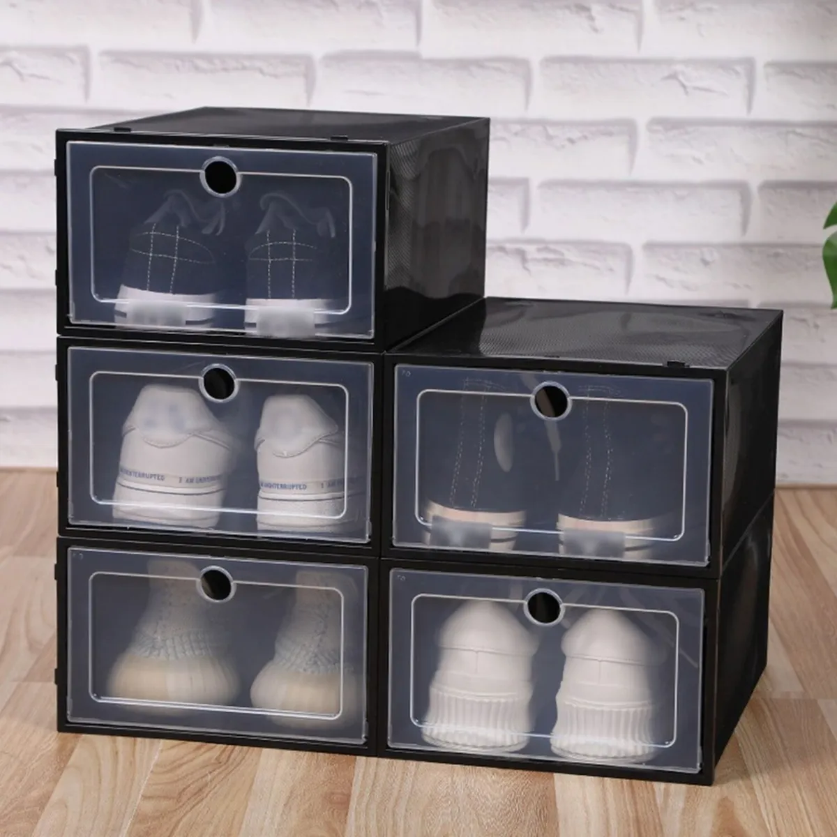 GENERICO - Set x 24 Cajas Apilables Protectoras de Zapatos - Negro