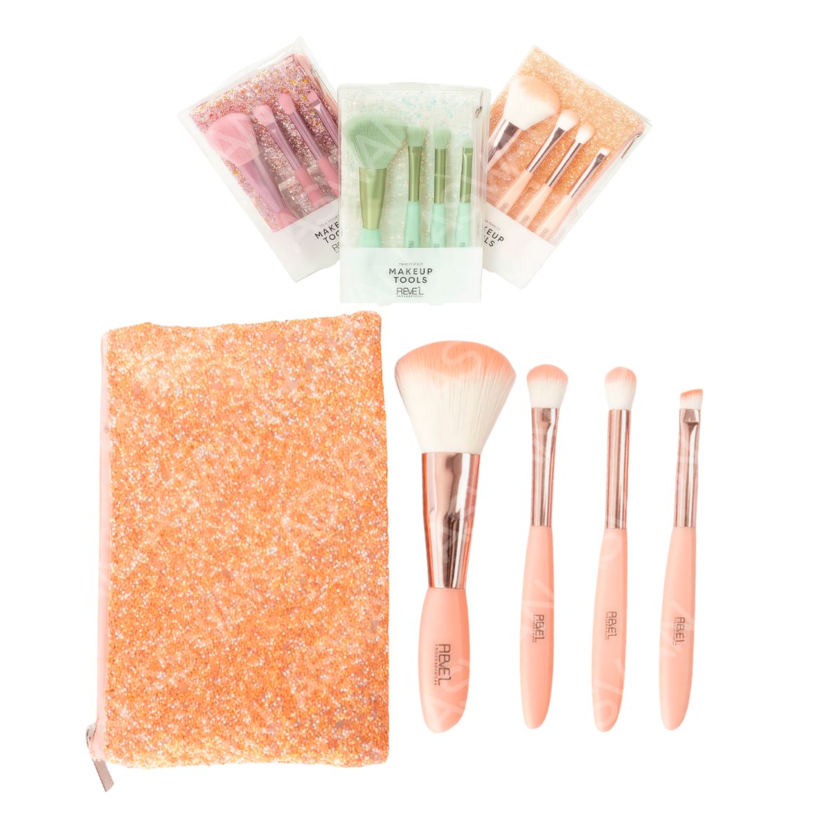 REVE'L PROFESSIONAL - Set De Brochas Makeup Tools x4 Piezas Melón - REVEL