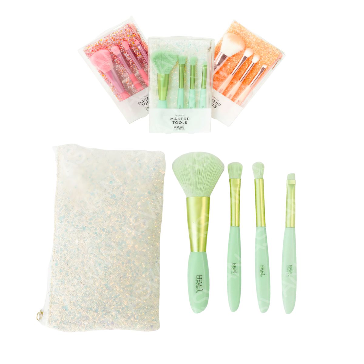 REVE'L PROFESSIONAL - Set De Brochas Makeup Tools x4 Piezas Verde Agua - REVEL