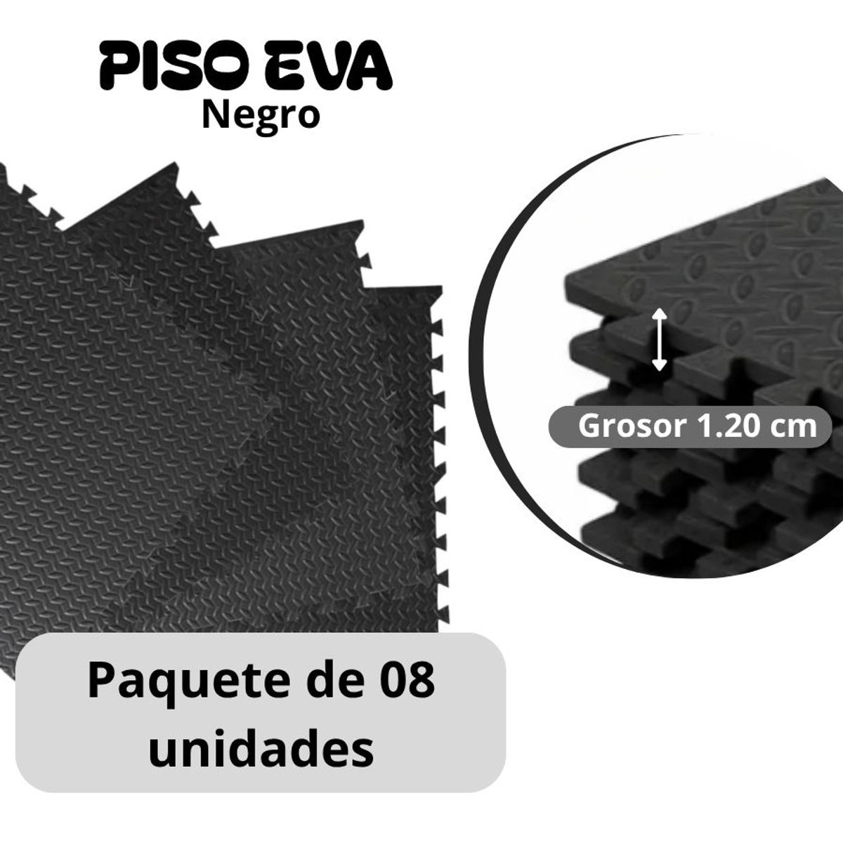GENERICO - Piso de Goma EVA  NEGRO de 60 cm x 60 cm x 1.20 cm - 08 unid.