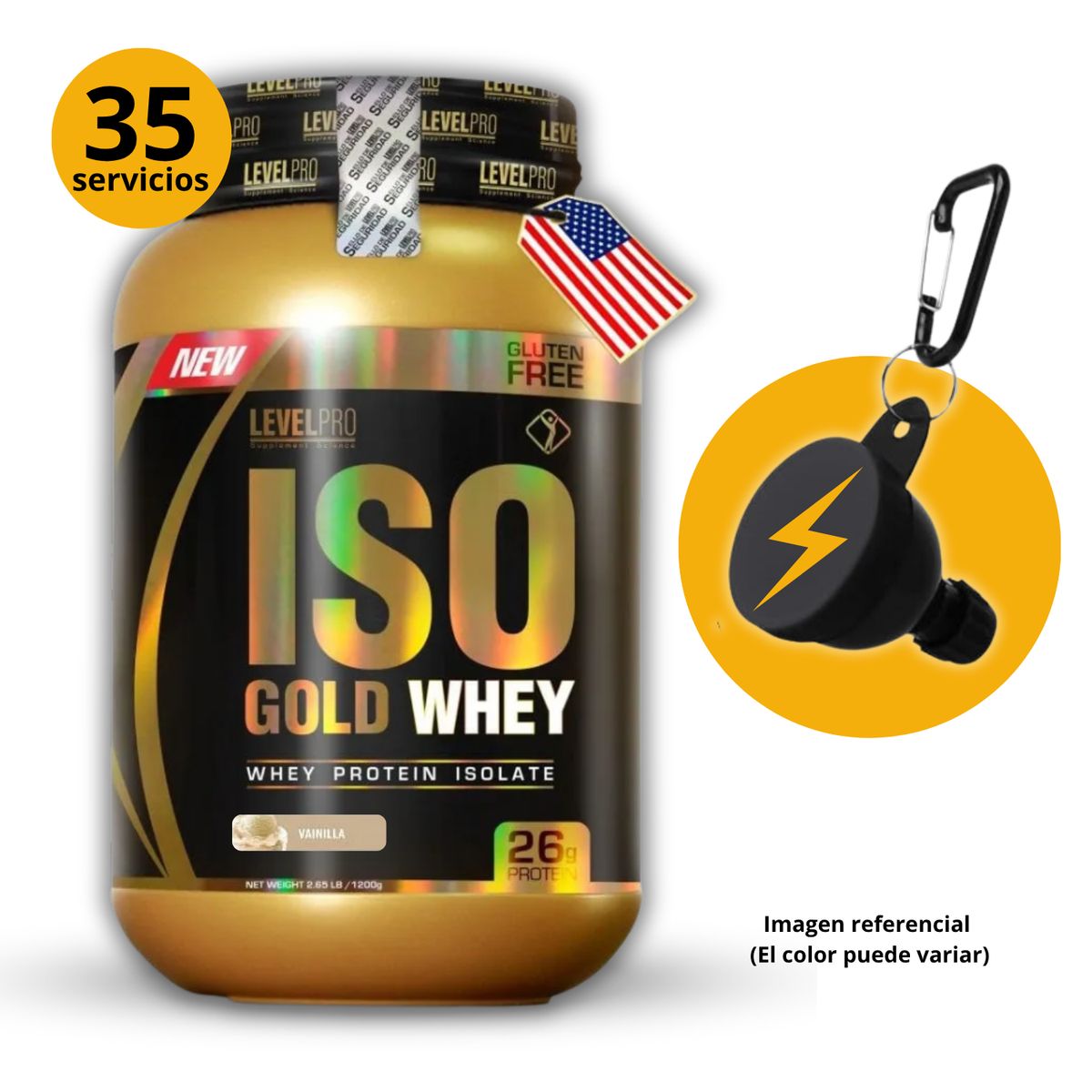LEVEL PRO - ISO GOLD WHEY DE 1kg VAINILLA CON PORTASUPLES - PROTEÍNA ISOLATADA