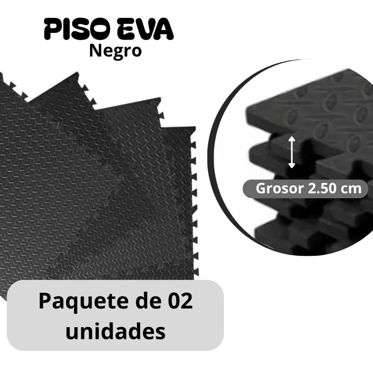 GENERICO - Piso de Goma EVA  NEGRO de 60 cm x 60 cm x 2.50 cm - 02 unid.