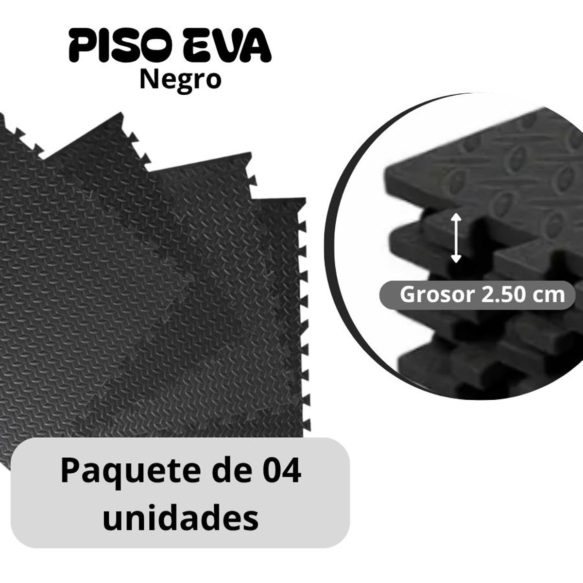 GENERICO - Piso de Goma EVA  NEGRO de 60 cm x 60 cm x 2.50 cm - 04 unid.