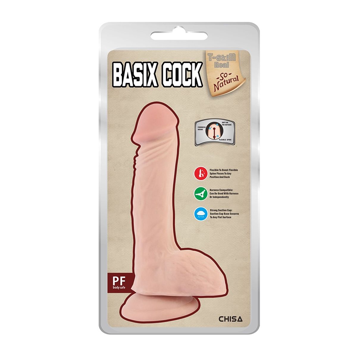 CHISA - Dildo Realista  Basix 22.5 cm x Ø 4.3 cm Consolador Articulado