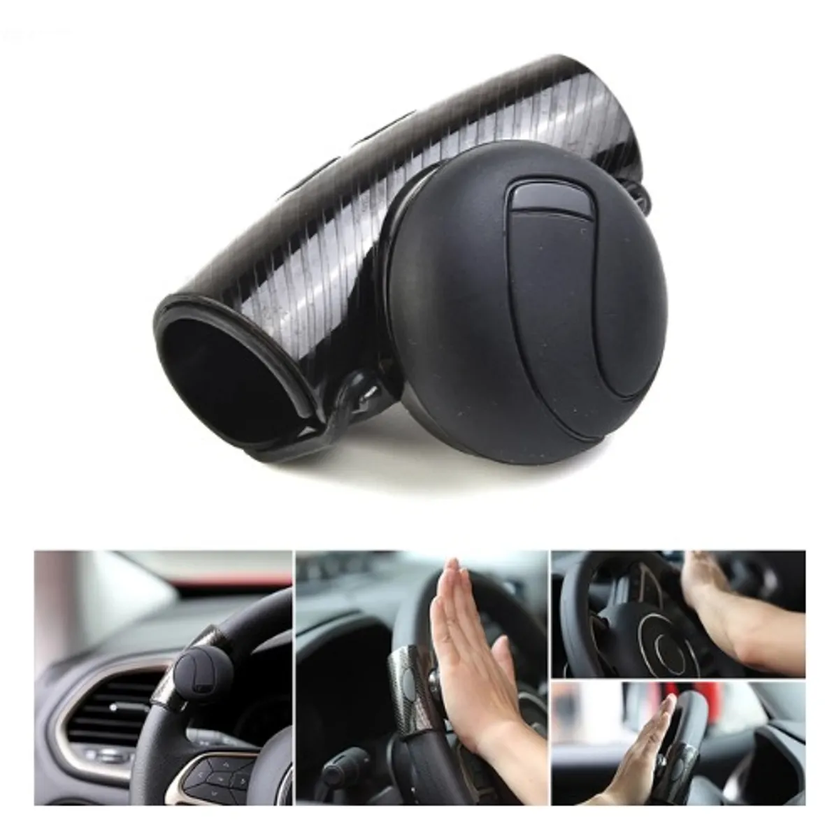 GENERICO - PERILLA DE TIMON UNIVERSAL NEGRO+ FIBRA DE CARBONO BRILLANTE