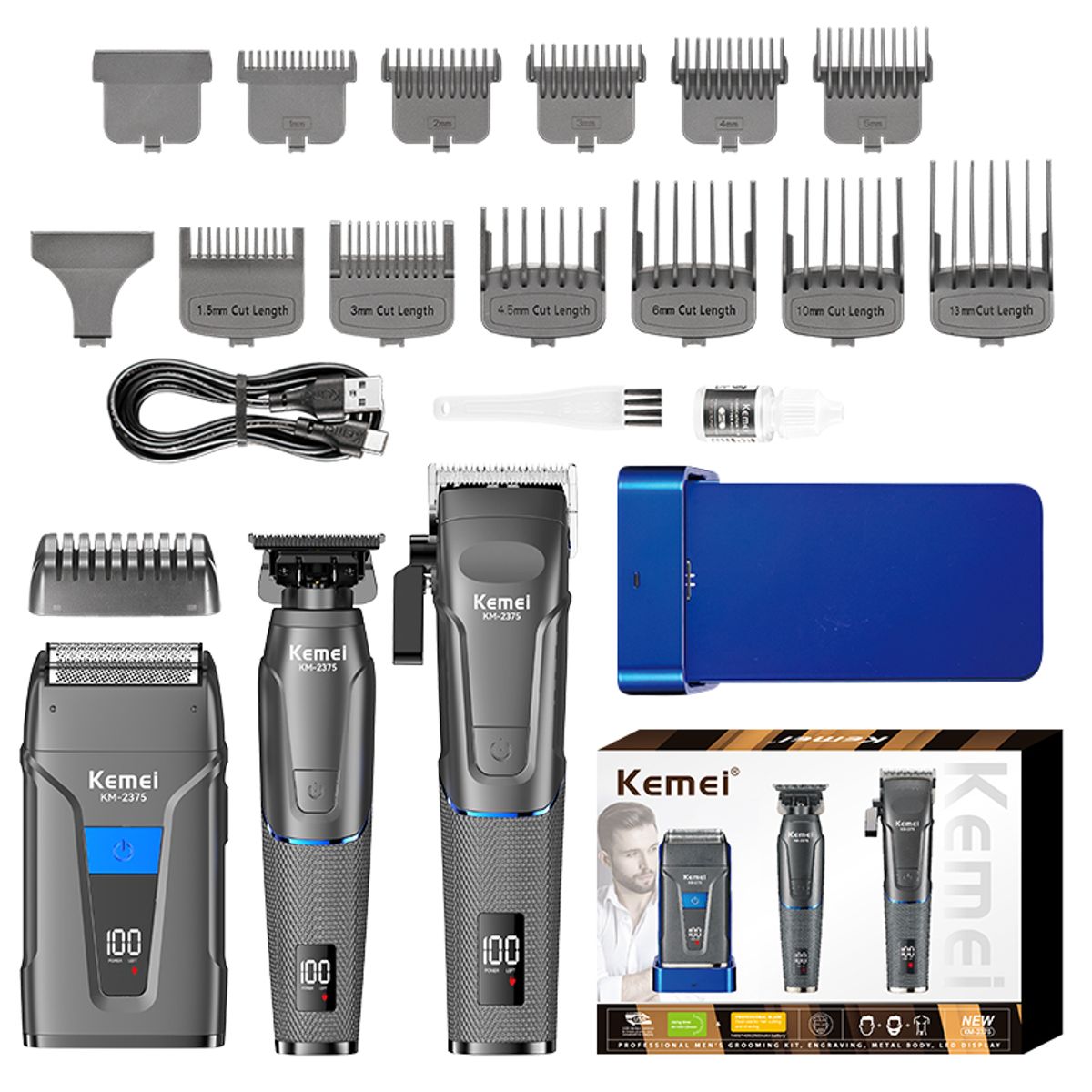 KEMEI - combo Kemei Km-2375 Trimmer Clipper Y Shaver Pantalla Led