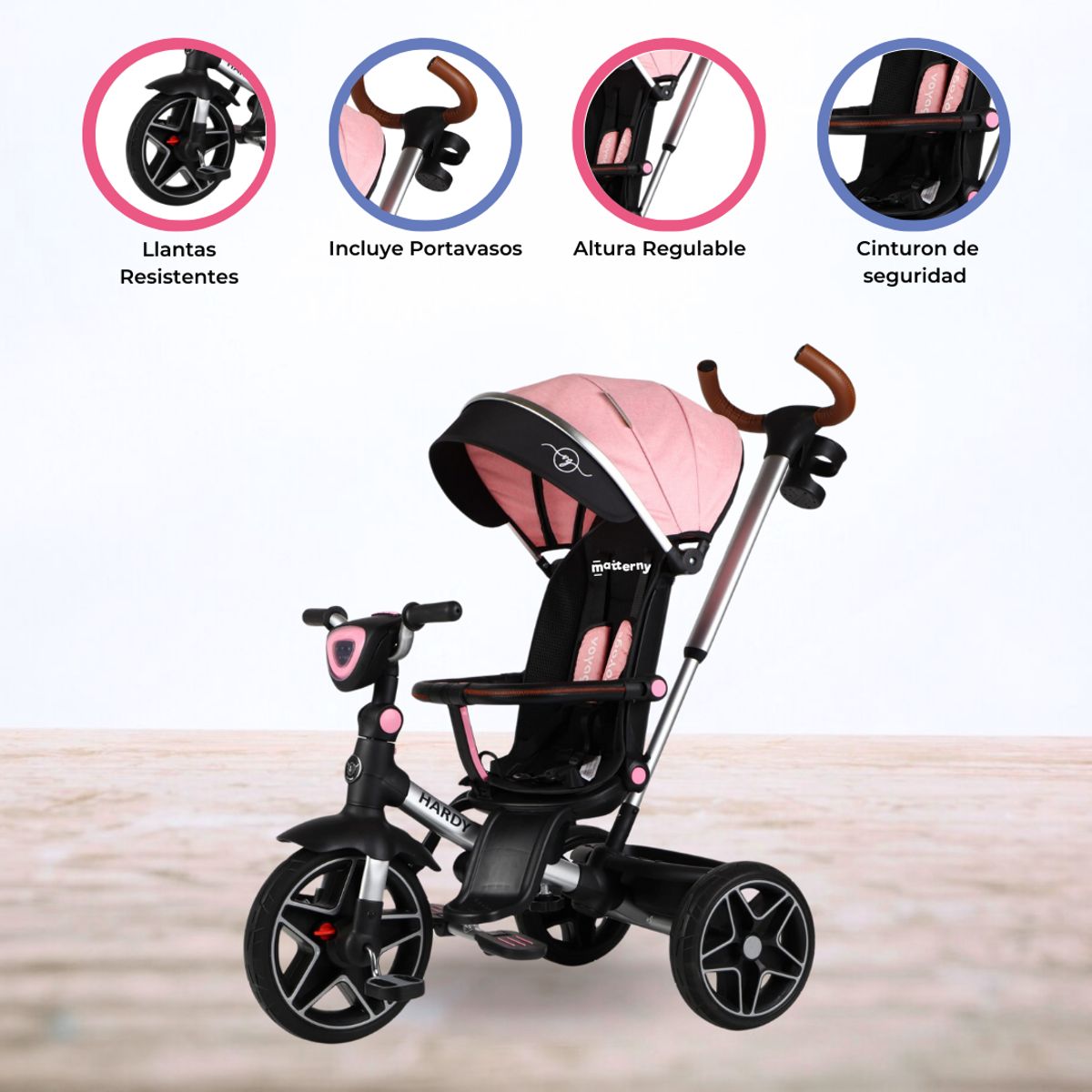 VOYAGE - Triciclo Guiador Reversible 360° «HARDY» Pink