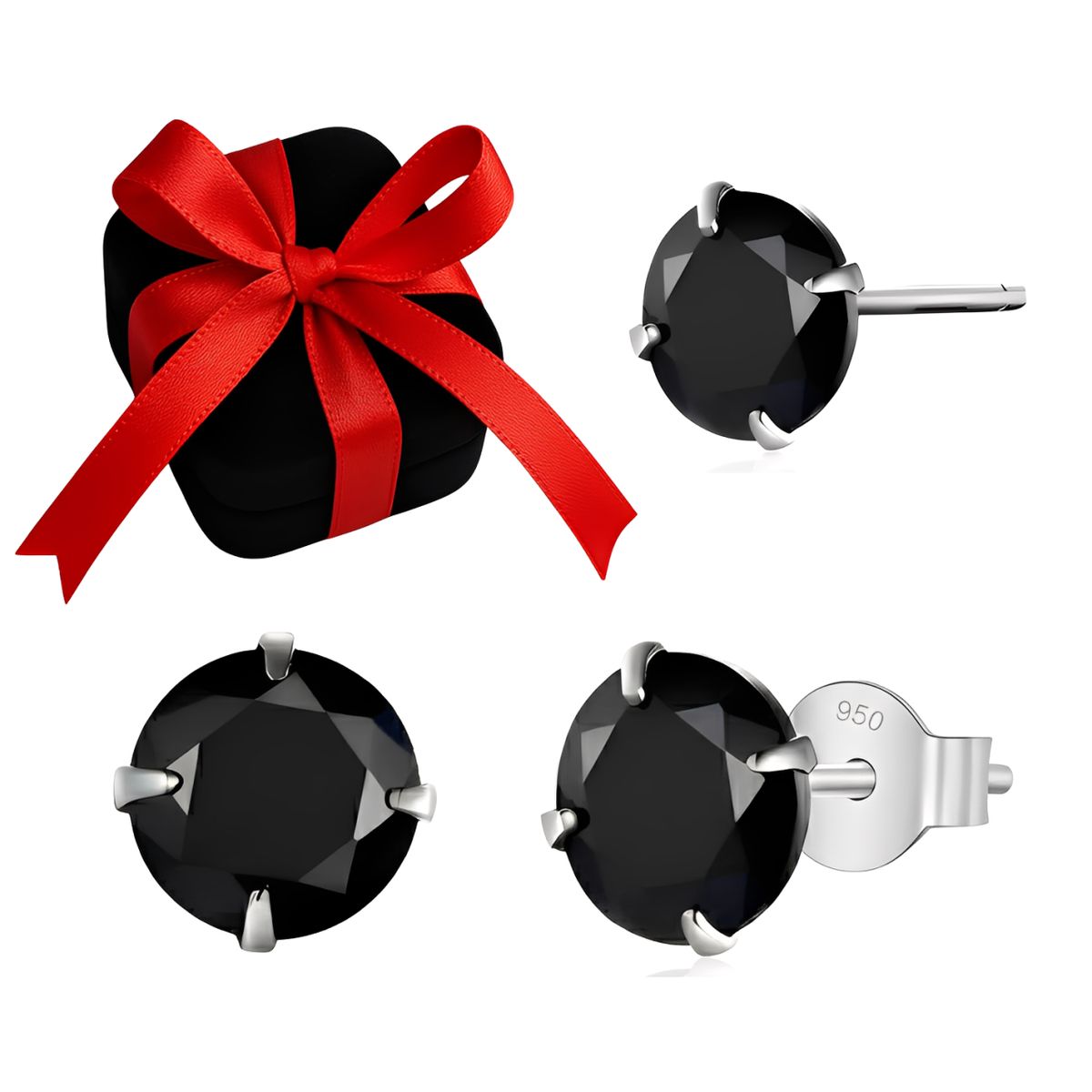 GENERICO - Aretes Mujer Zircón Negro Regalo Mamá Novia Plata 950 - 10mm