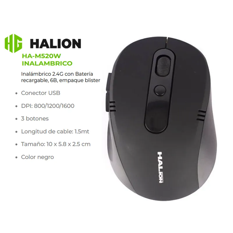 HALION - Mouse Inalambrico Recargable HA-M520W 2 4G HALION