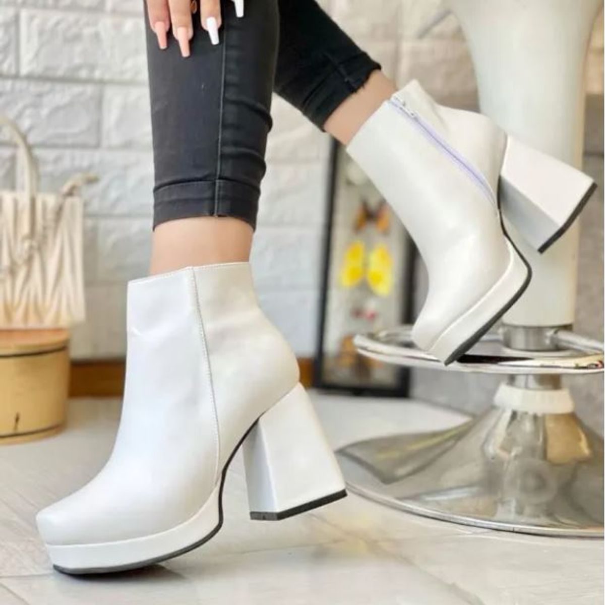 GENERICO - Botin Mujer Yomar Err. Precio Taco 7 Plataforma 2 Elegante Two Blanco