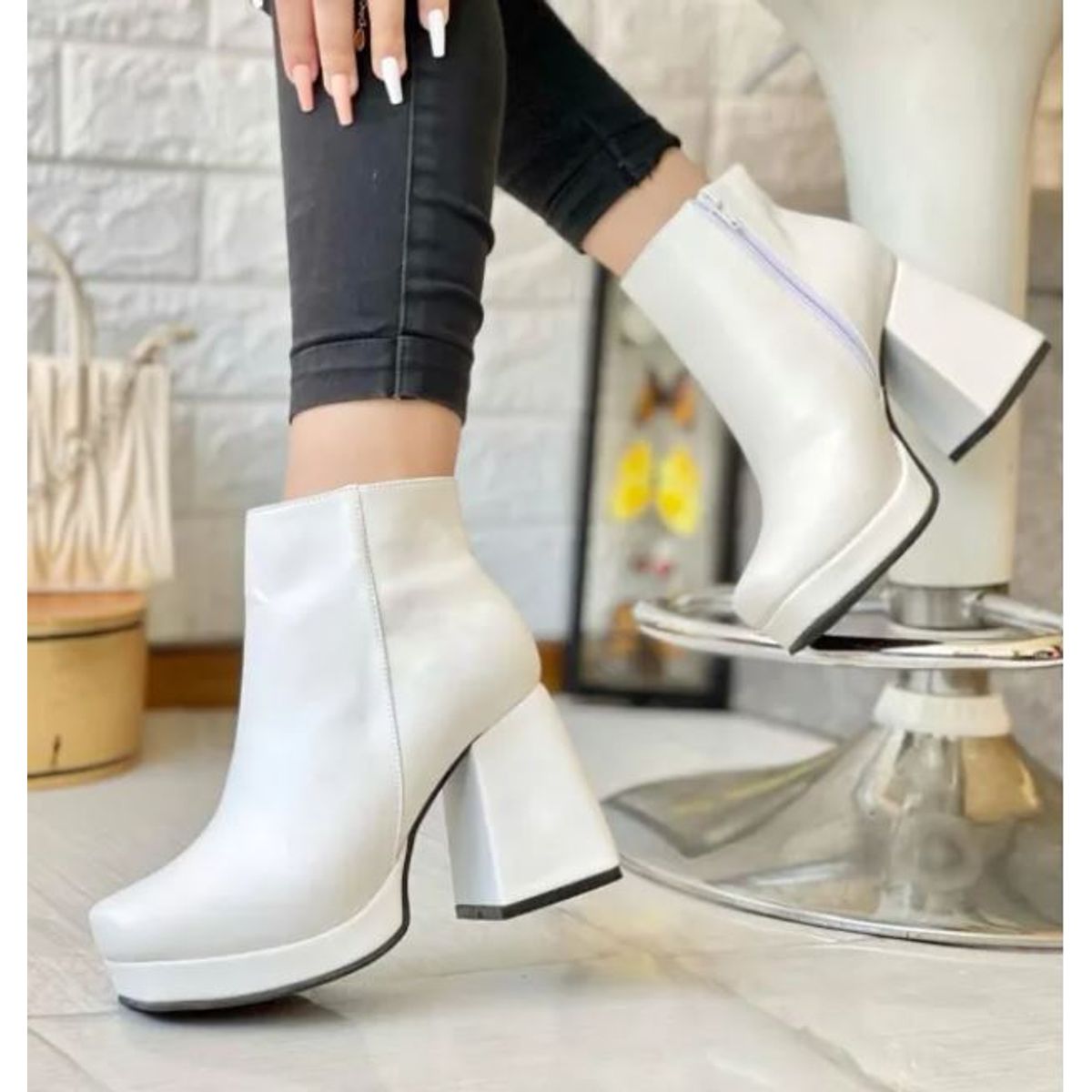 GENERICO - Botin Mujer Yomar Err. Precio Taco 7 Plataforma 2 Elegante Two Blanco