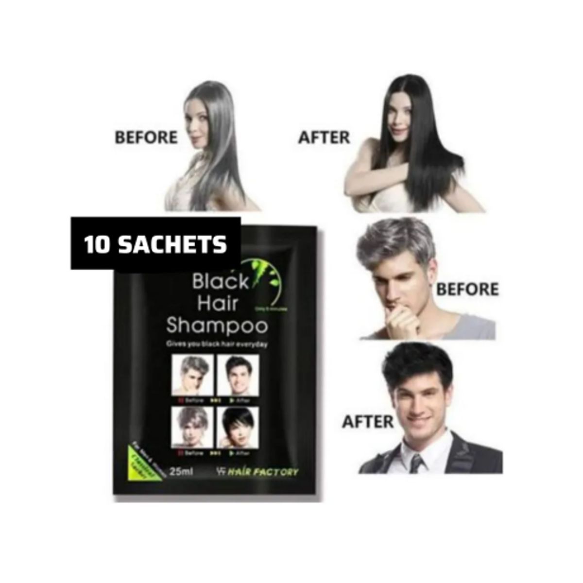 GENERICO - SHAMPOO TINTE NEGRO- CANAS-BARBA-BIGOTE X 10 SACHET